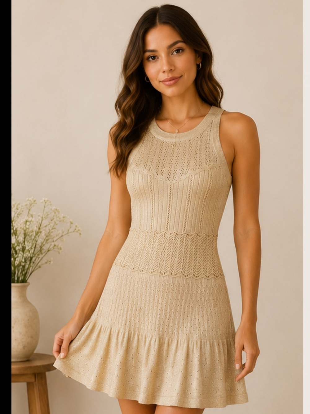 XOXO Beige Shimmery Golden Sleeveless Knit Mini Dress- Summer dress